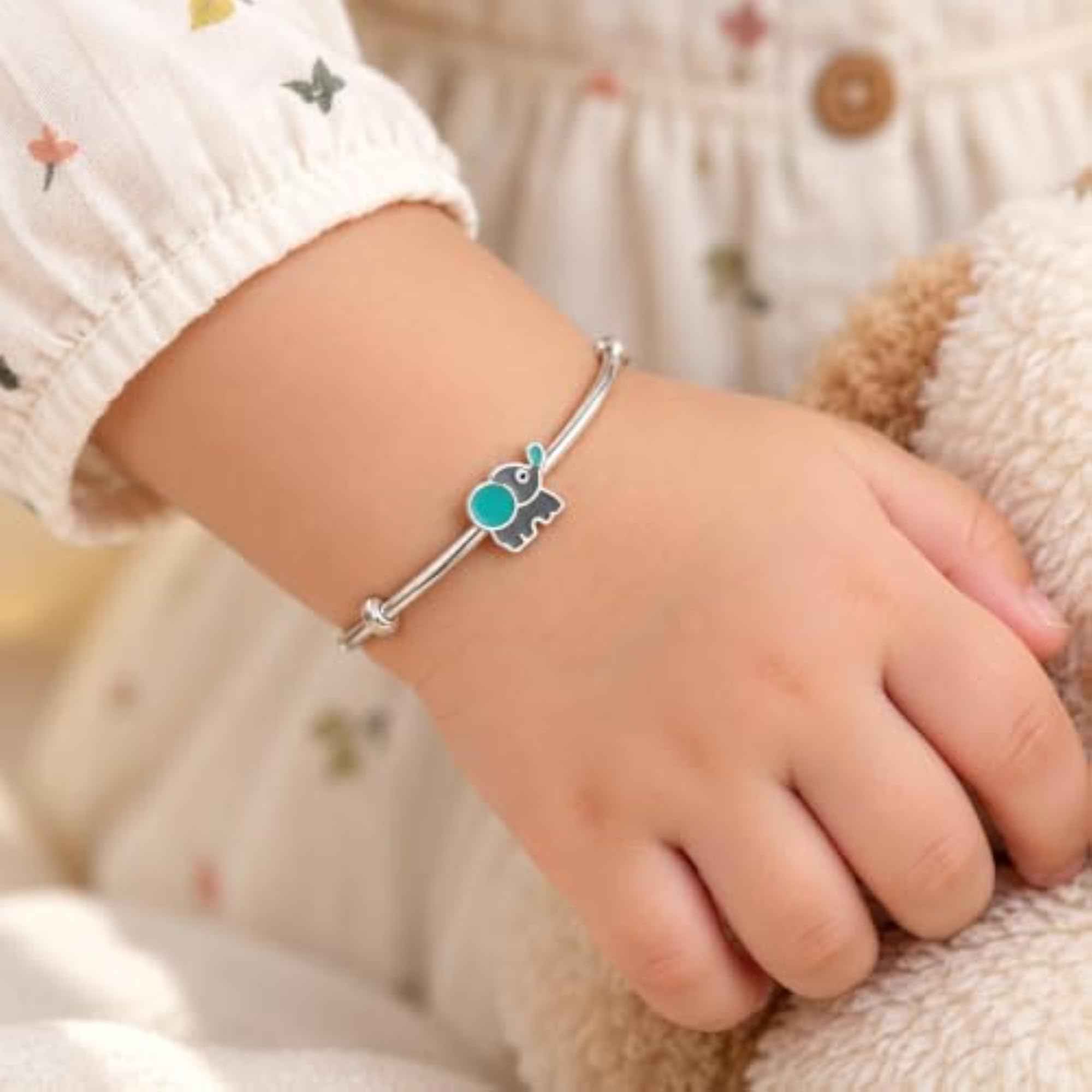 925 Sterling Silver Elephant Design Kids Kada, Adjustable